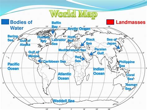 Map of Landmasses and Bodies of Water near the .